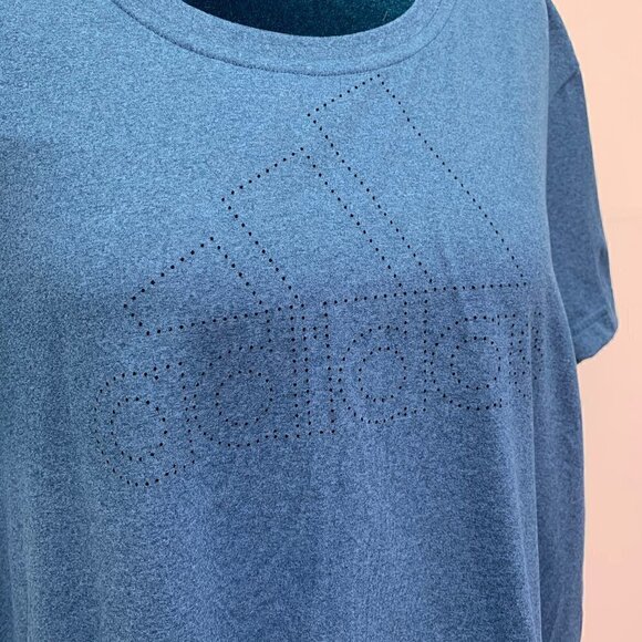 Adidas T Shirt Size XL Laser Pierced Spell Out Logo Crop Tee Blue Short Sleeve - Picture 2 of 9